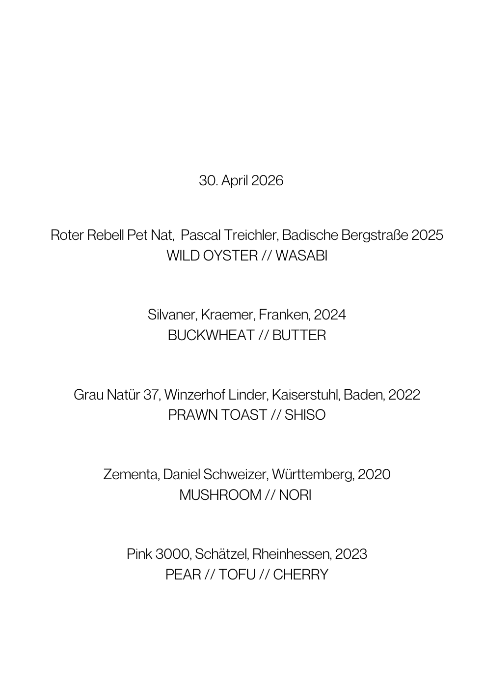 Tasting 30. April 2026